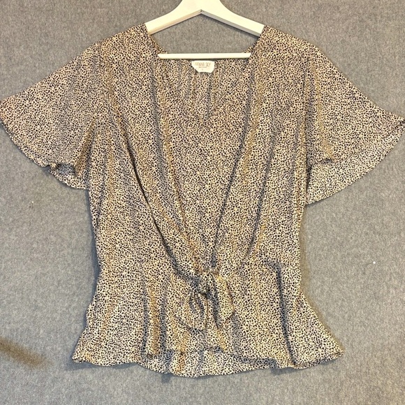Sienna Sky Tops - Sienna Sky Black and White Speckled Tie-Front Blouse